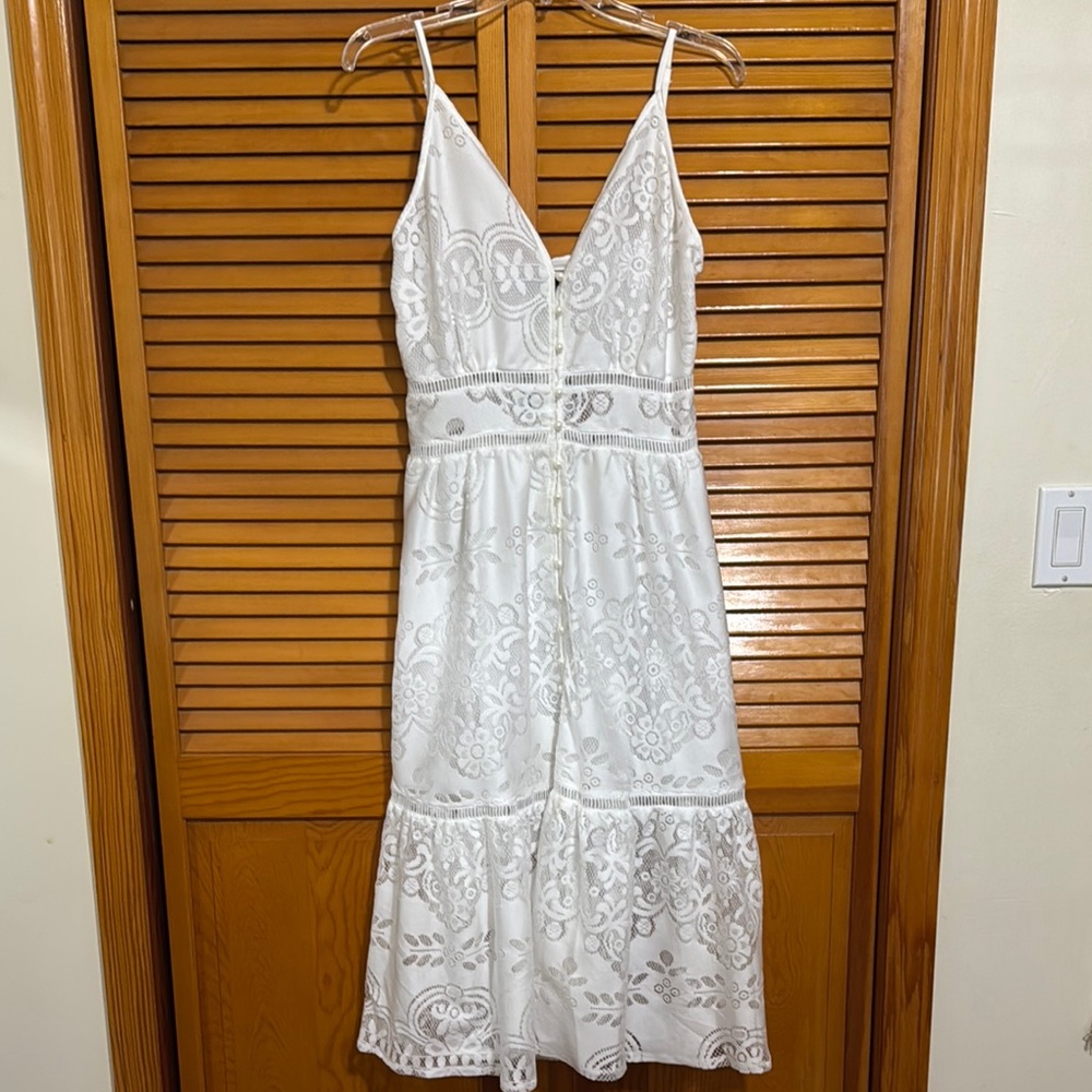 Simplee Apparel White Midi Sundress with Spaghetti Straps